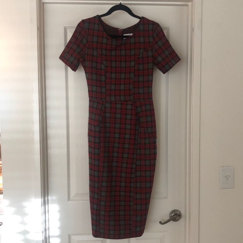Unique Vintage - Plaid Body-con dress - Size M 6-8